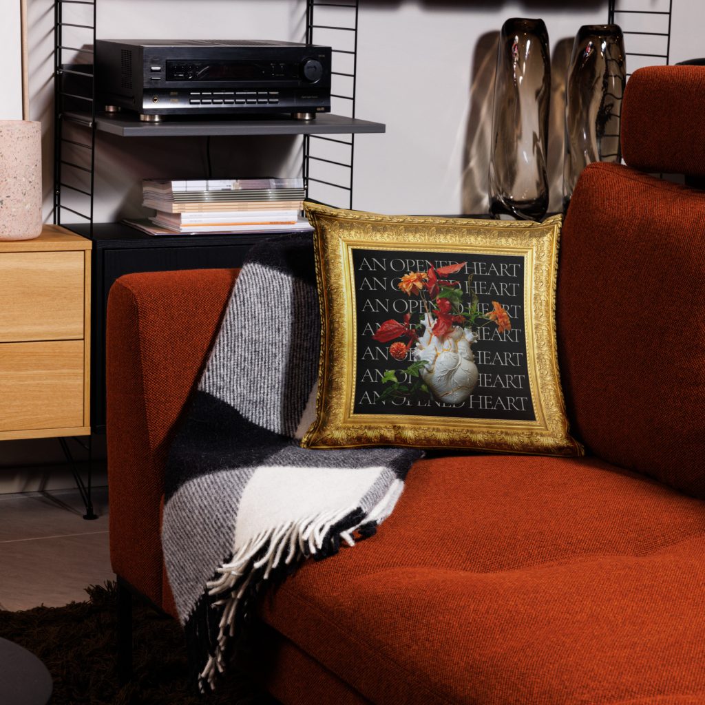 Golden-Framed Heart - (18x18" cushion)